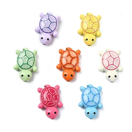 14Pcs 7 Colors Spray Painted Alloy Beads with Glitter Sheet FIND-CJ0003-39-1