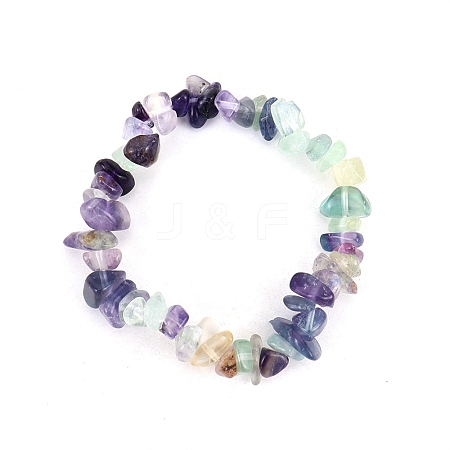 Natural Fluorite Chips Beaded Stretch Bracelet for Women PW-WG72437-19-1