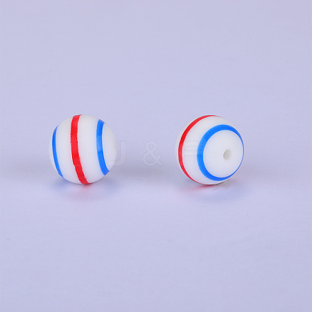 Printed Round with Stripe Pattern Silicone Focal Beads LS-SI-JX0056A-143-1