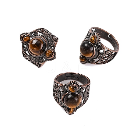 Natural Tiger Eye Retro Finger Rings RJEW-B067-01R-17-1