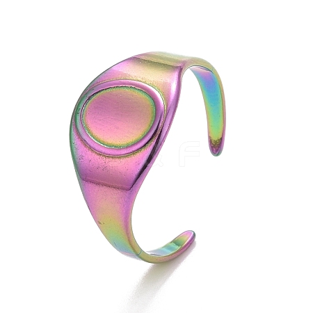 Ion Plating(IP) Rainbow Color 304 Stainless Steel Oval Chunky Open Cuff Ring for Women RJEW-C025-14M-1