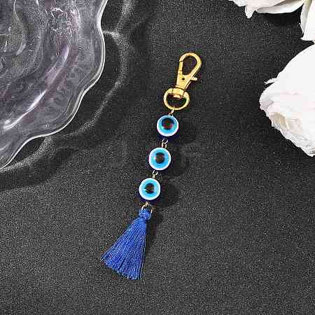 Resin Evil Eye Round Bead & Polyester Tassel Pendant Decorations HJEW-JM04164-03-1