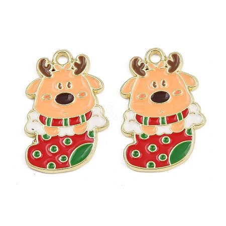 Christmas Deer Theme Alloy Enamel Pendants ENAM-D304-01D-G-1