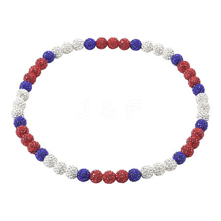 1Pc Polymer Clay Rhinestone Round Beaded Stretch Necklaces NJEW-SP0001-14D-1