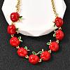 Teachers' Day Brass Red Enamel Fruit Link Chain Necklaces NJEW-K287-04B-G-2
