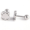 Tarnish Resistant 201 Stainless Steel Flower Barbell Cartilage Earrings EJEW-R147-15-4