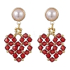 Glass Heart with ABS Plastic Pearl Dangle Stud Earrings EJEW-TA00233-1