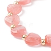 Synthetic Cherry Quartz Glass Heart Beaded Bracelet BJEW-JB08697-05-4