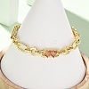 Ring & Paperclip Brass Micro Pave Cubic Zirconia Link Chain Bracelets for Women BJEW-D458-03G-07-4