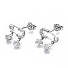 Brass Micro Pave Clear Cubic Zirconia Dangle Stud Earrings EJEW-N011-37P-NF-1