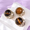 Half Round Natural Tiger Eye Cubic Zirconia Cuff Rings RJEW-M076-01G-03-1
