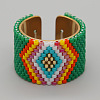 Adjustable Bohemian Style 304 Stainless Steel and Glass Seed Beads Cuff Rings FS-WG09053-22-1