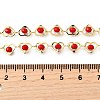 Brass & Red Faceted Glass Heart Link Chain Necklaces for Women NJEW-D314-05G-5