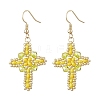 304 Stainless Steel Glass Seeds Cross Dangle Earrings EJEW-MZ00506-05-2