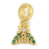 Rack Plating Brass Pave Green & Clear Cubic Zirconia Comb European Dangle Charms KK-Z067-51G-1