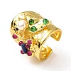 Cat Eye Butterfly Open Cuff Ring with Natural Pearl Beaded RJEW-F134-05G-1