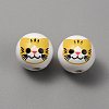 Printed Cat Wood European Beads WOOD-TAC0011-35C-2