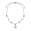 Raw Rough Natural Stone Nuggets Pendant with Handmade Lampwork Flower Adjustable Waxed Polyester Cord Necklaces for Women NJEW-TA00210-01-4
