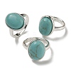 Synthetic Green Turquoise Oval Adjustable Rings RJEW-K371-07S-18-1