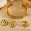 Synthetic Turquoise Cuff Bangles & Finger Ring & Stud Earrings Sets FS-WGB9654-04-1