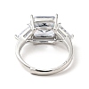 Clear Cubic Zirconia Rectangle Adjustable Ring RJEW-I087-11P-3