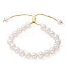 Shell Pearl Beaded Slider Bracelet with Brass Snake Chain BJEW-B066-01B-02-7