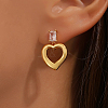 Brass Clear Cubic Zirconia Heart Stud Earrings JP3857-1