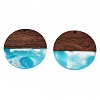 Transparent Resin & Walnut Wood Pendants X-RESI-T035-35B-2