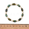 Natural Sunstone/Natural Strawberry Quartz/Natural African Turquoise(Jasper)/Natural Bronzite/Natural Mookaite & Shell Pearl & Brass Beads Stretch Bracelets for Women BJEW-JB13864-5