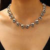 Halloween Skull Alloy Bib Necklaces for Women NJEW-A061-01AS-2