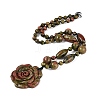 Natural Unakite Flower Pendant Necklaces NJEW-N064-08G-2