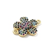 Rack Plating Brass Micro Pave Colorful Cubic Zirconia 5-Petal Flower Connector Charms KK-A234-068G-2