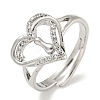 Heart with Letter Rack Plating Brass Micro Pave Clear Cubic Zirconia Adjustable Rings for Women RJEW-I105-01P-I-1