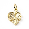 Brass Micro Pave Clear Cubic Zirconia Leaf Charms ZIRC-F132-48G-1