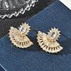 Fan-Shaped Brass & Clear Cubic Zirconia Stud Earrings for Women KK-CBA36A2-13G-2