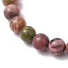 Natural Unakite & White Jade & Rhodonite Round Beaded Stretch Bracelets BJEW-JB11953-01-4