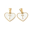 304 Stainless Steel Pave Natural White Shell Heart with Initial Slice Pendants STAS-R168-25G-T-1