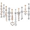 10Pcs 10 Styles 304 Stainless Steel Clear Cubic Zirconia Dangle Belly Rings WG50F07-01-3