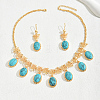Middle Eastern Synthetic Turquoise & Alloy Oval Pendant Necklace & Earrings Sets for Wedding AL5666-5