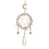 Wire Wrapped Natural Rose Quartz Chips & Brass Ring Pendant Decoration HJEW-TA00083-03-1