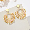 Flat Round 304 Stainless Steel Glass Seed Beads Dangle Stud Earrings FS-WG93AED-02-1