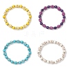 4Pcs 4 Colors Halloween Dyed Synthetic Turquoise Skull & Round Beaded Stretch Bracelet Sets for Men Women BJEW-JB12255-2