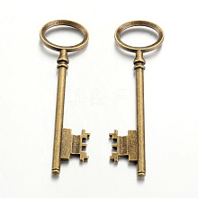 Tibetan Style Alloy Skeleton Key Large Pendants TIBEP-S105-AB-RS