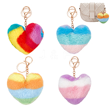 WADORN 4Pcs 4 Styles Plush Rainbow Splicing Heart Pendant Keychain KEYC-WR0001-48