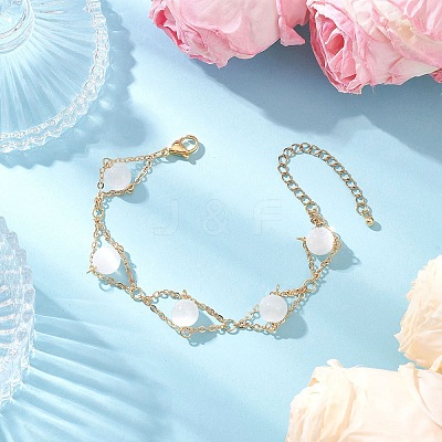 Natural Moonstone Round Beads Link Bracelets for Women BJEW-JB12149-01-1