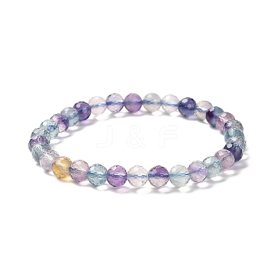 Natural Fluorite Beaded Stretch Bracelets BJEW-K233-01A-02-1