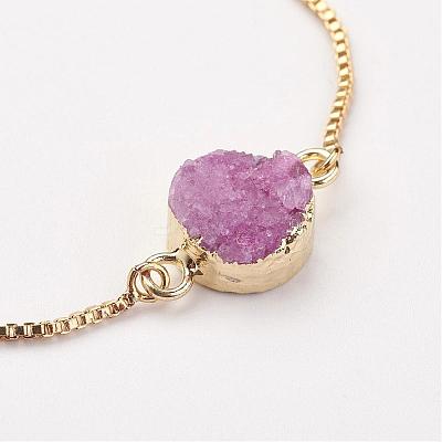 Electroplated Natural & Dyed Druzy Agate Slider Bracelets BJEW-JB02764-1
