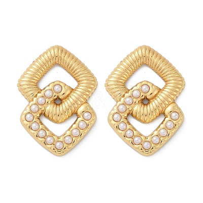 304 Stainless Steel ABS Plastic Pearl Stud Earrings for Women EJEW-U046-10G-1