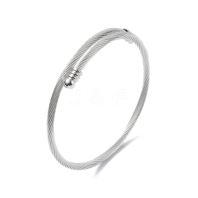 304 Stainless Steel Open Cuff Bangle with Oval Beaded X1-BJEW-C031-01P-1