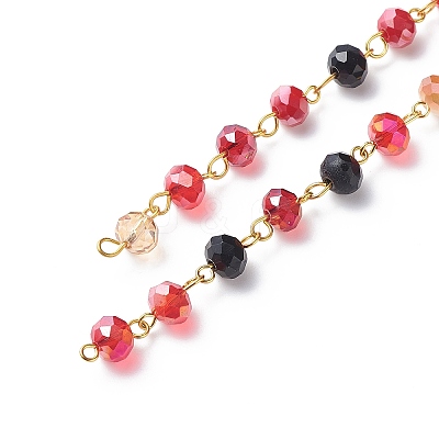 Handmade Electroplate Glass Faceted Rondelle Beaded Chains AJEW-SZ0002-41D-1